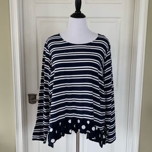 Crown & Ivy Navy Stripe w/ Polka Dot Ruffle